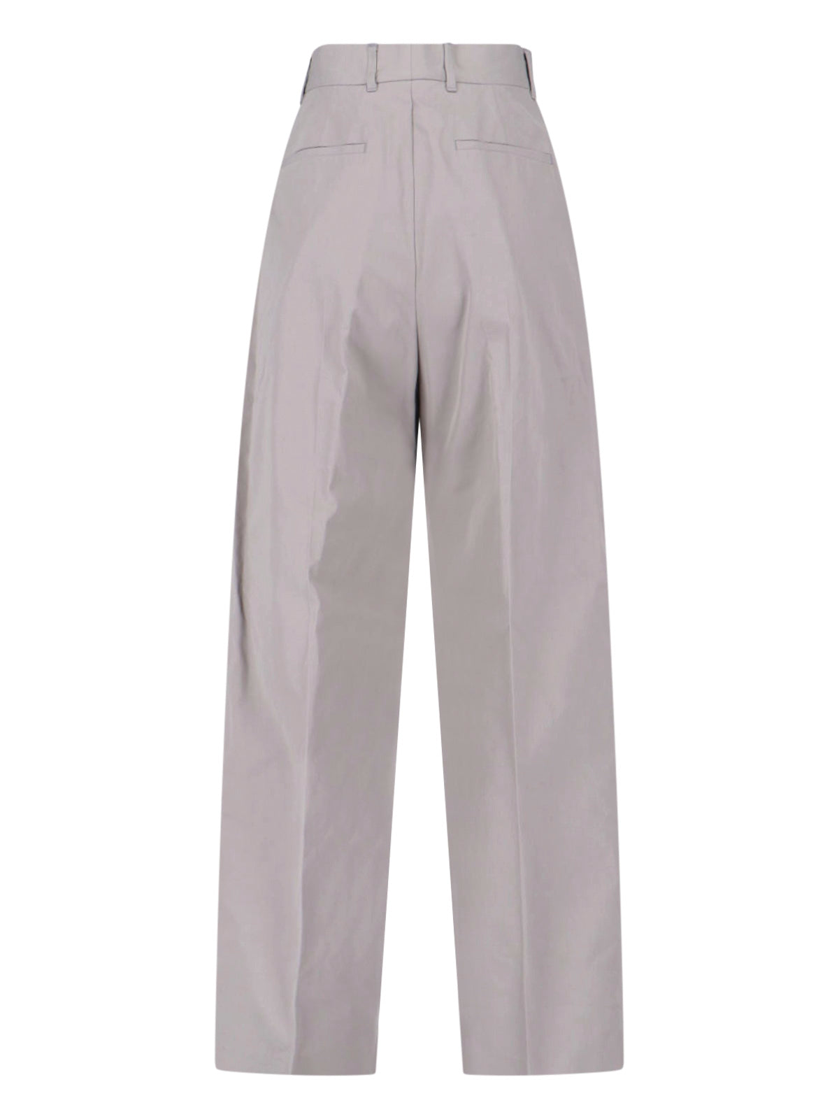 Grey High-Waisted Tailored Cotton Trousers