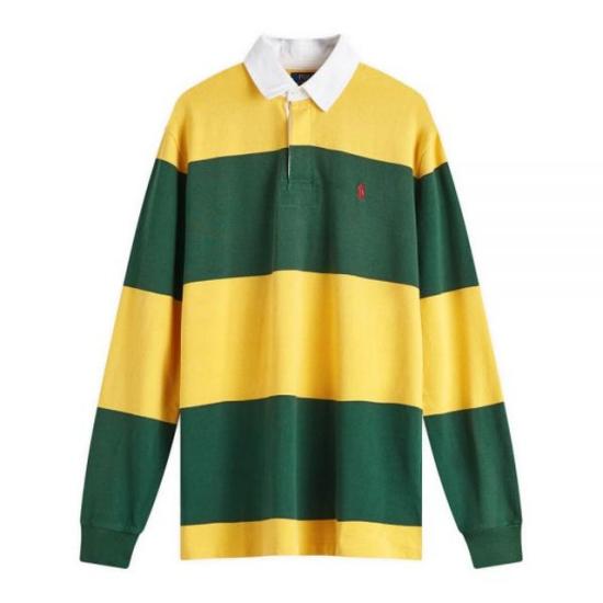 Long-Sleeved Polo Shirt with Horizontal Stripes and Classic Collar