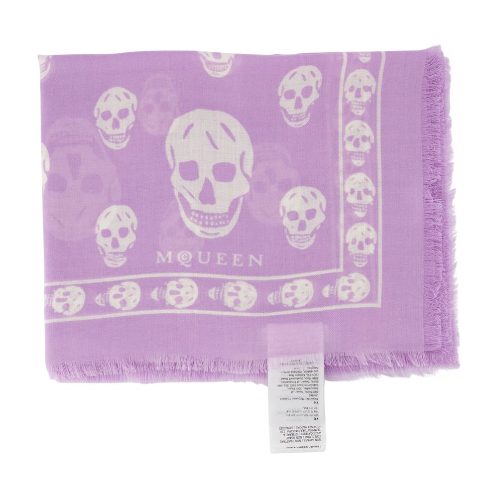 Skull Motif Silk Scarf With Fringed Edges
