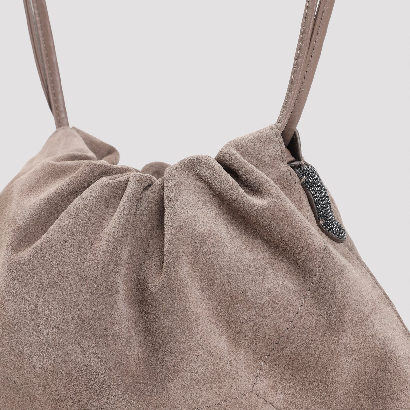Compact Suede Crossbody Bag With Gathered Top