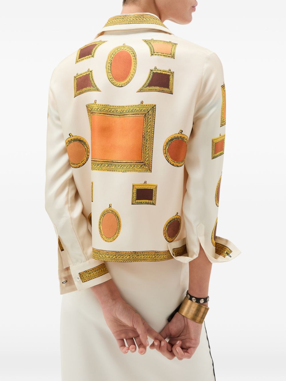 Silk And Nylon Top With Geometric Patterns And Gold Detailing