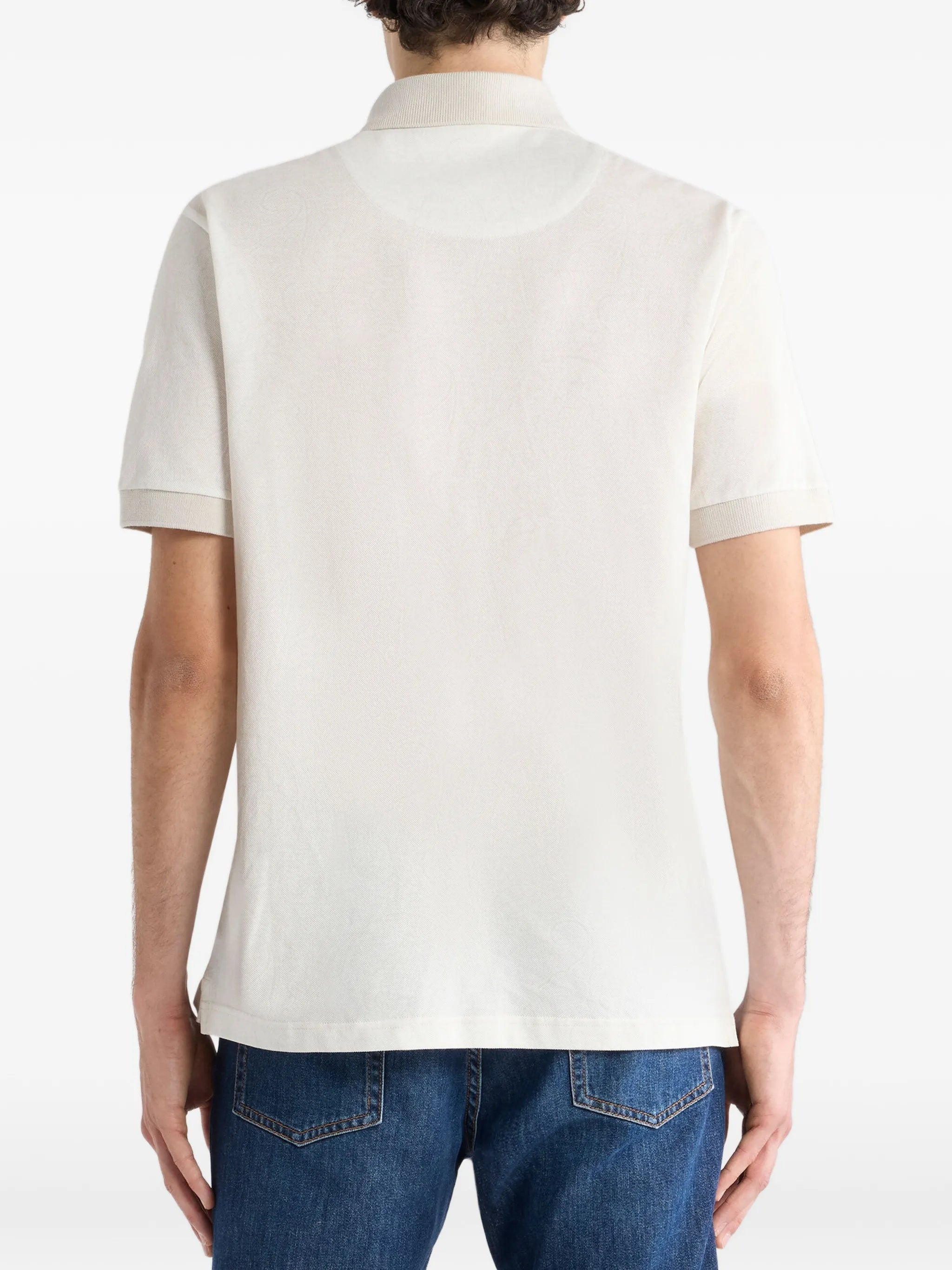 White Roma Short-Sleeve Textured Cotton Polo