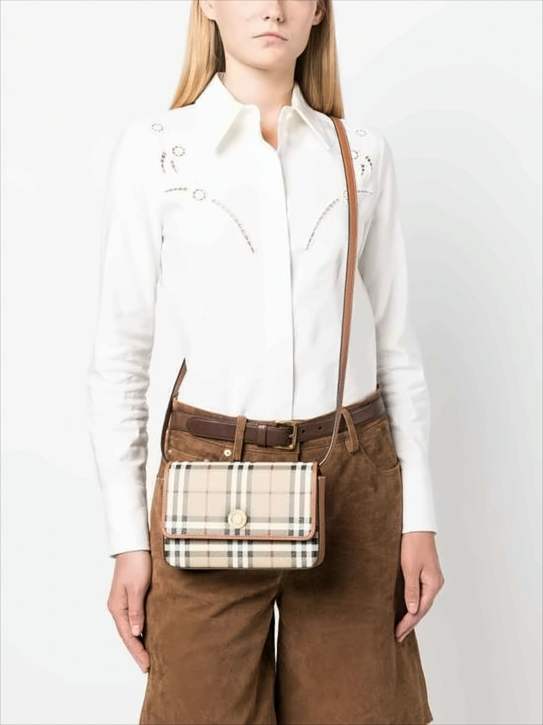 Rectangular Check Pattern Crossbody Bag