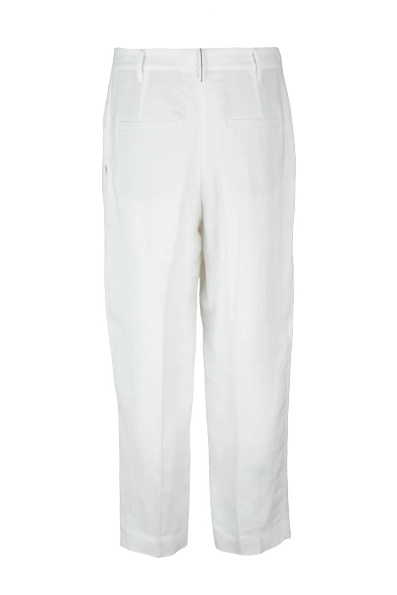 Tailored White Trousers in Viscose-Linen Blend