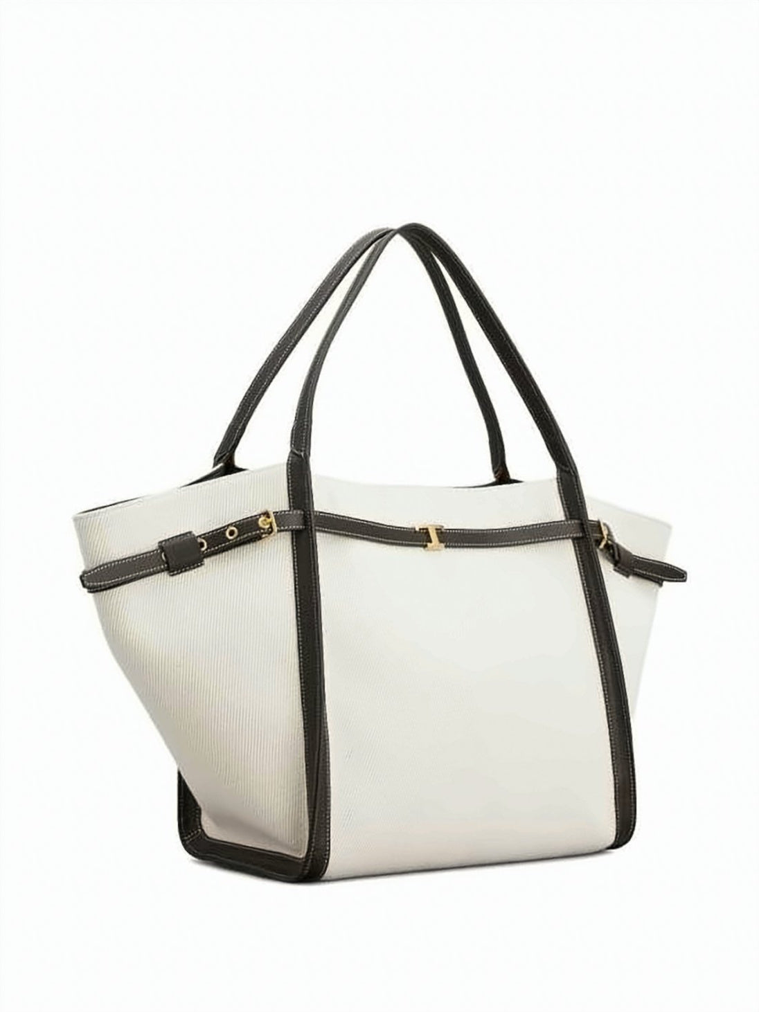 Linen Tote Bag with Dark Leather Trim