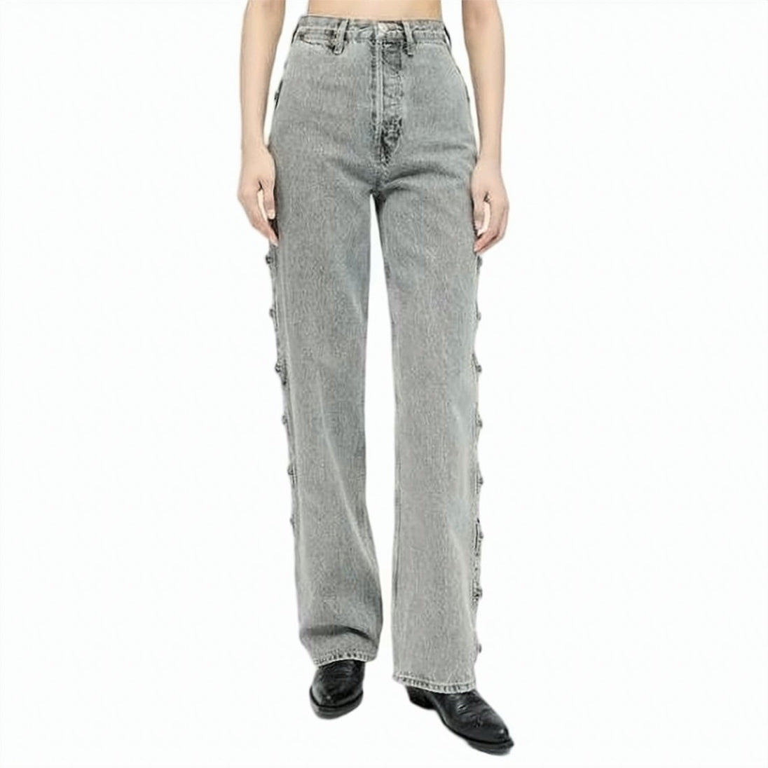 High-Waisted Straight-Leg Denim Pants