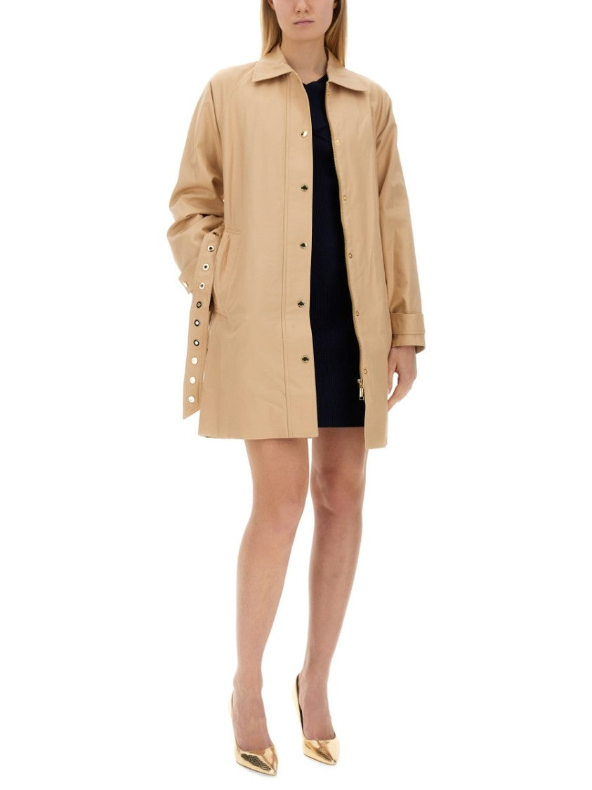 Belted Cotton Trench Coat With Classic Collar And Button Details