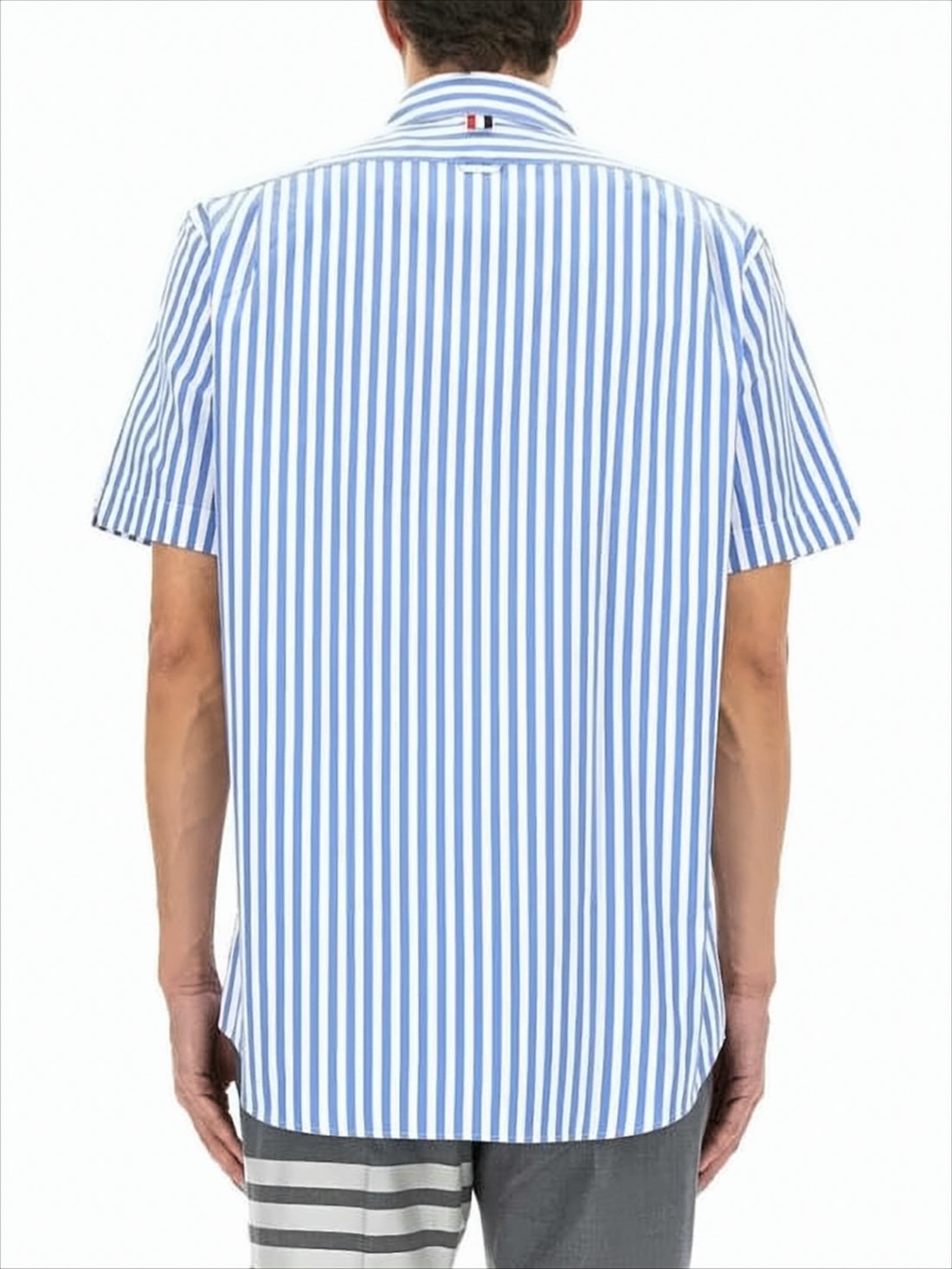 Short-Sleeved Vertical Stripe Thom Browne Shirt
