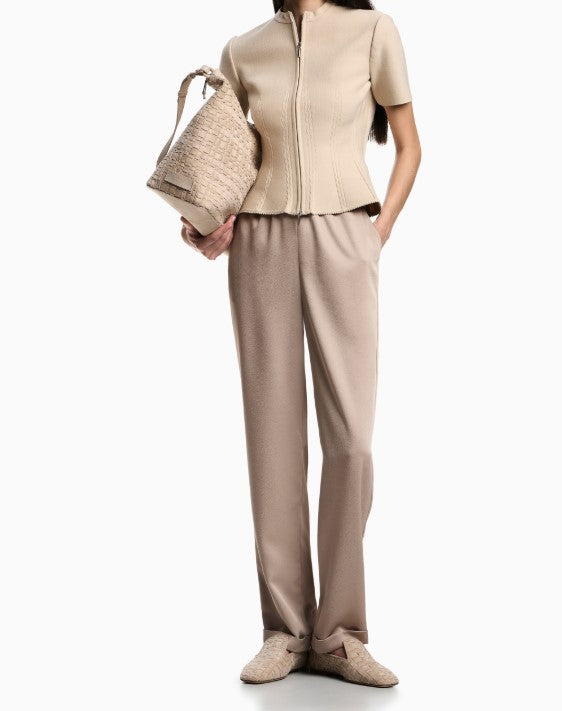 Crepe Twill Elastic Waist Fixed Trousers