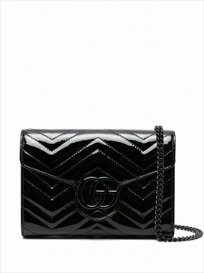 Chevron Quilted Patent Leather Shoulder Bag