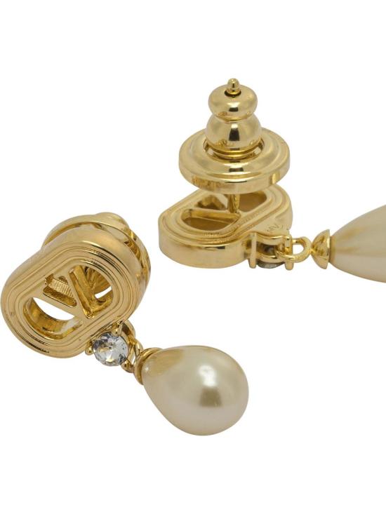 Yellow Brass Oval Frame Earrings with Teardrop Pearl Pendant