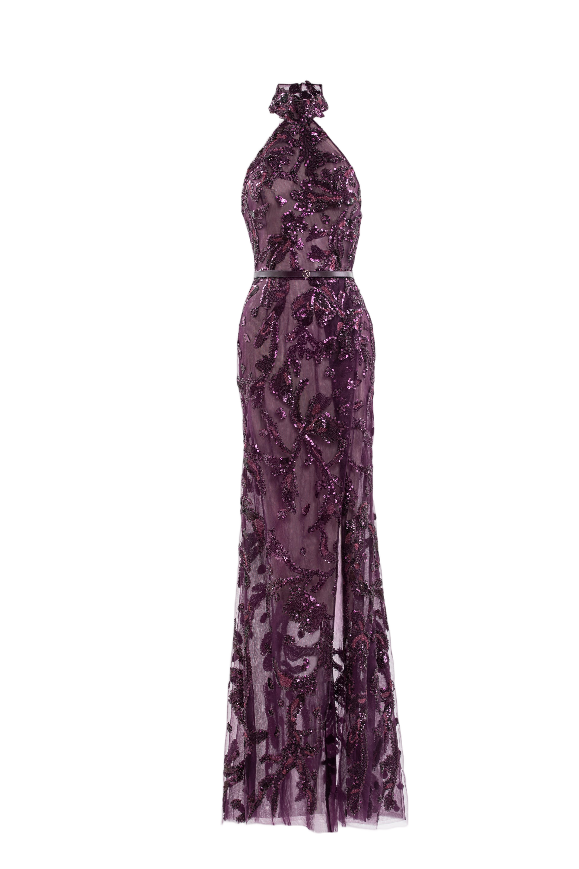 Halter Neck Embroidered Tulle Dress