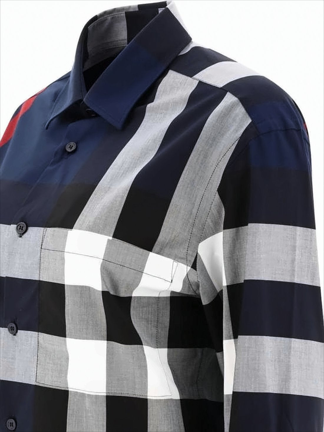 Navy Check Pattern Long-Sleeve Cotton Shirt