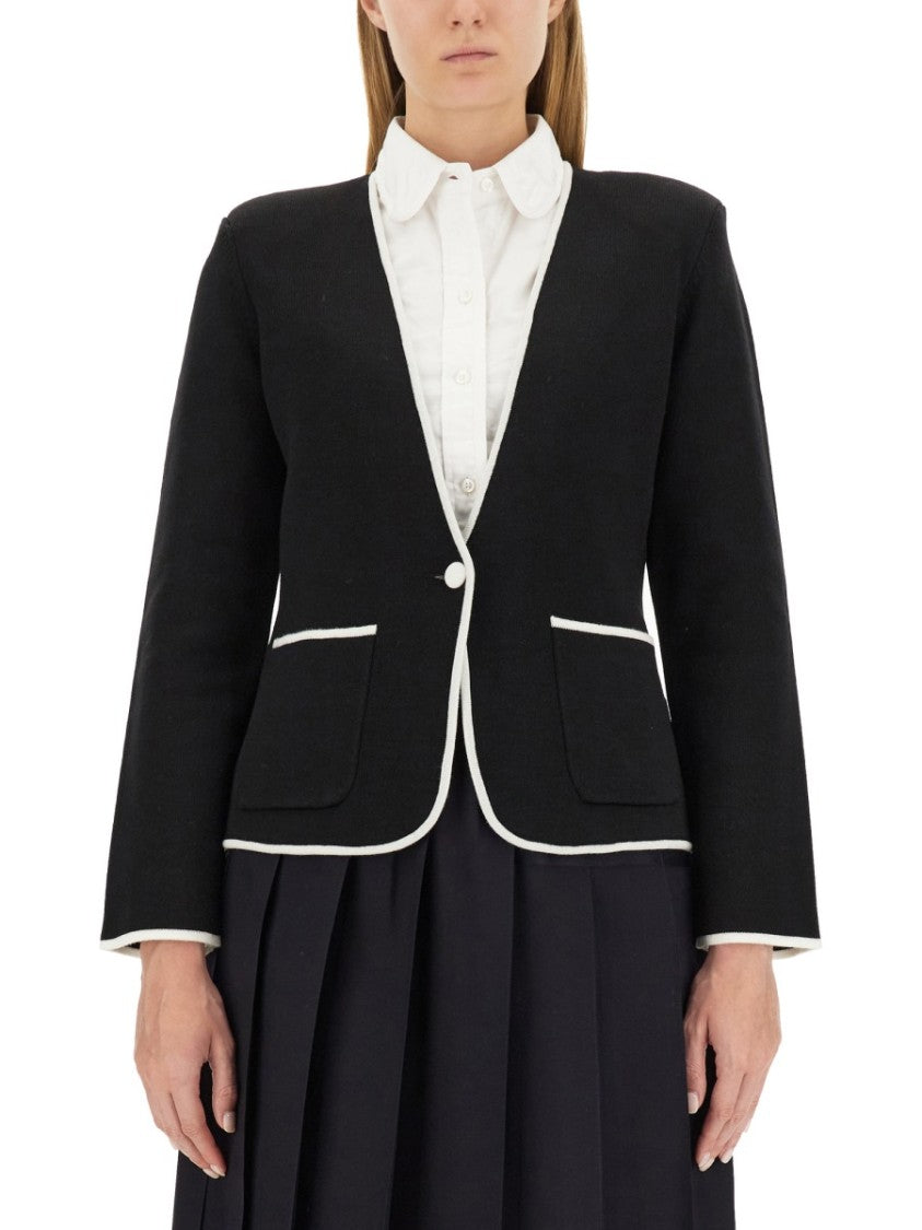 Single-Breasted Collarless Jacket
