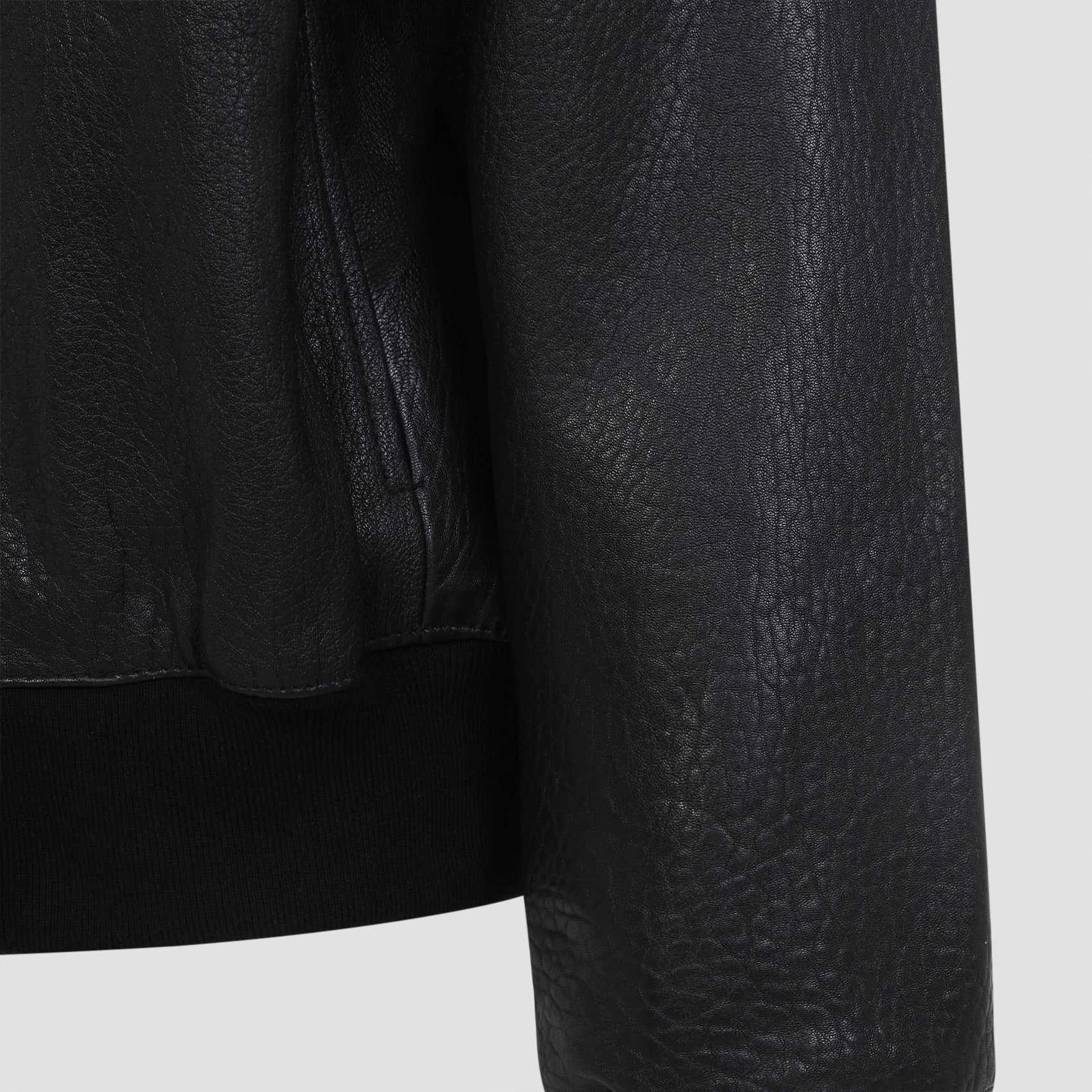 Lamb Leather Jacket With High Collar And Ribbed Details