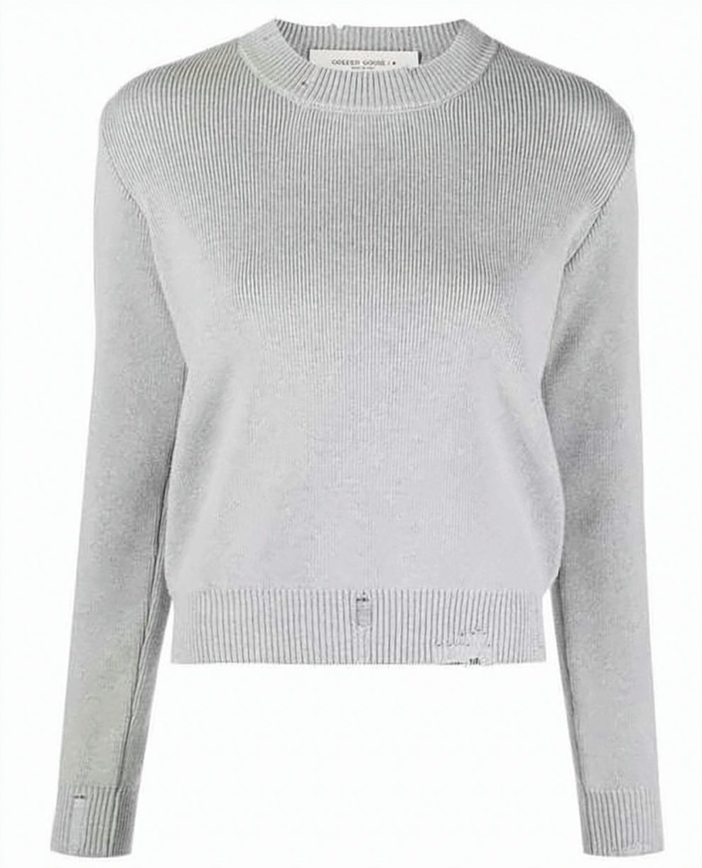 Ribbed Knit Sweater with Distressed Details