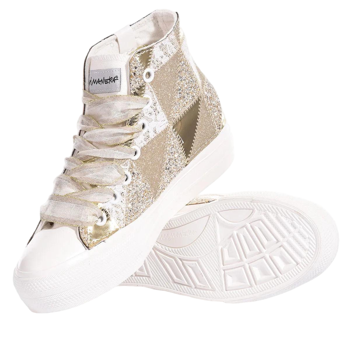 High-Top Sneakers With Handcrafted Gold Patchwork