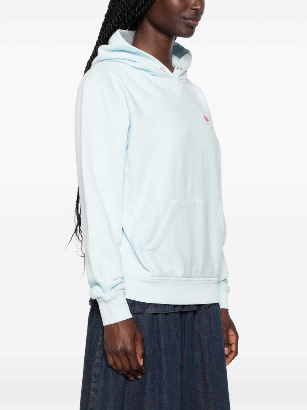 Light Blue Embroidered Flower Hooded Sweatshirt