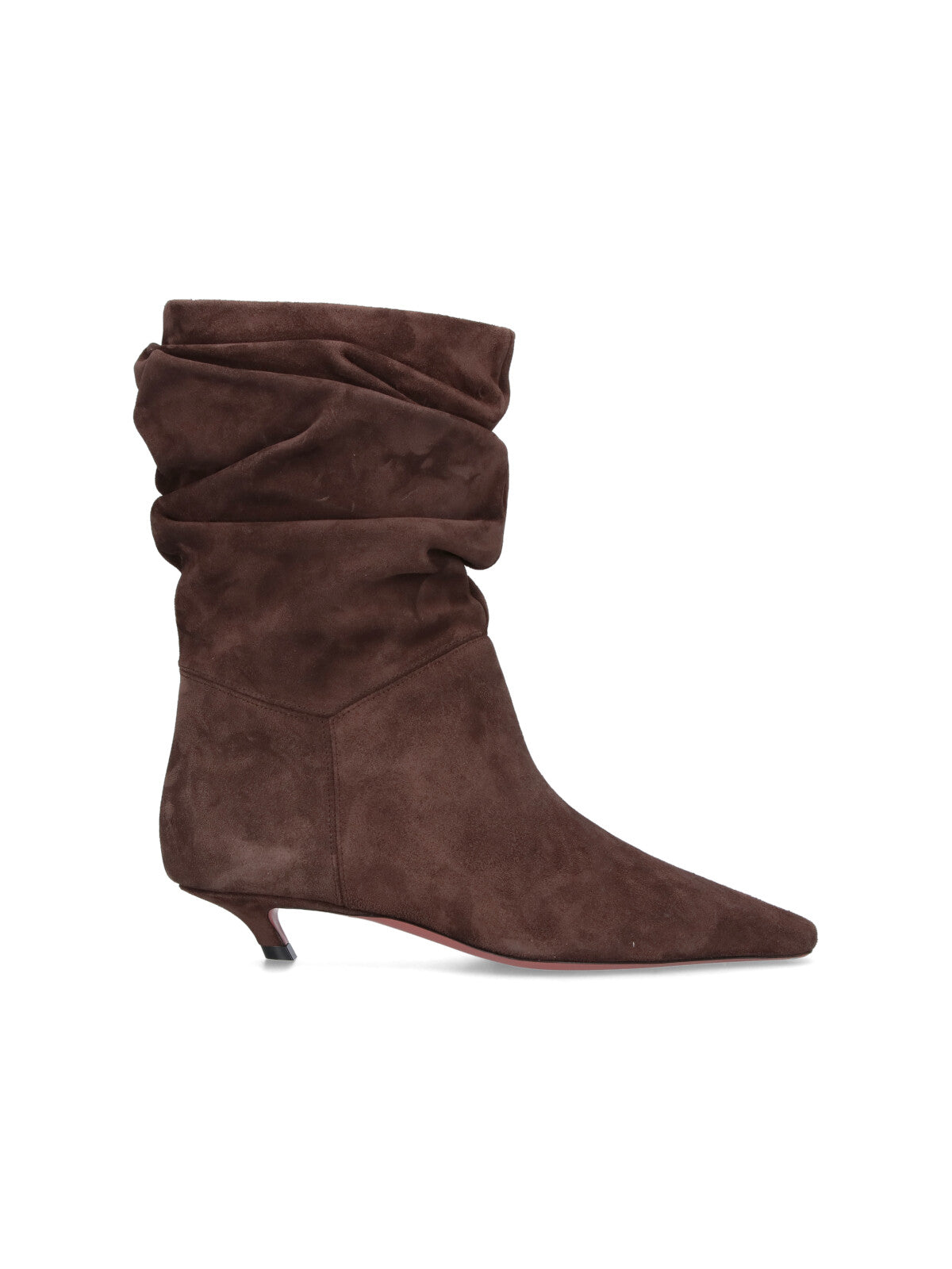 Ruched Dark Brown Suede Ankle Boots