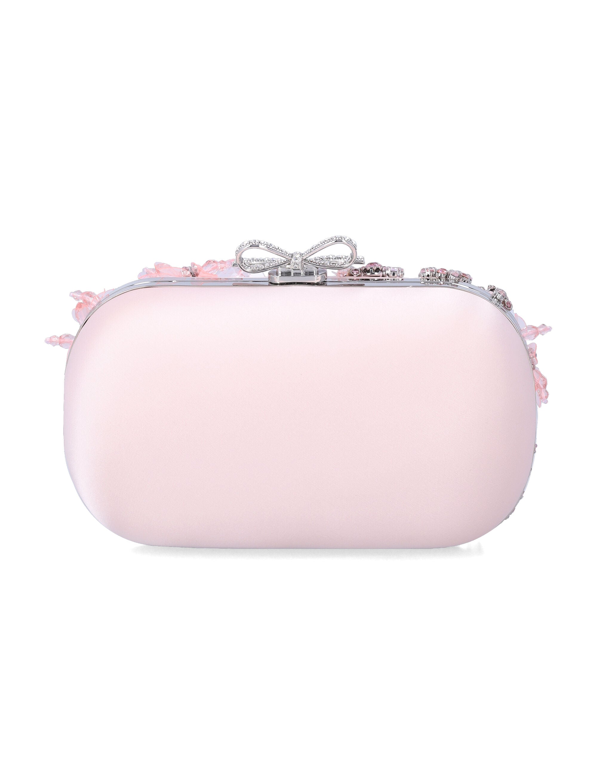 Pink Satin Floral Clutch With Crystal Embellishments