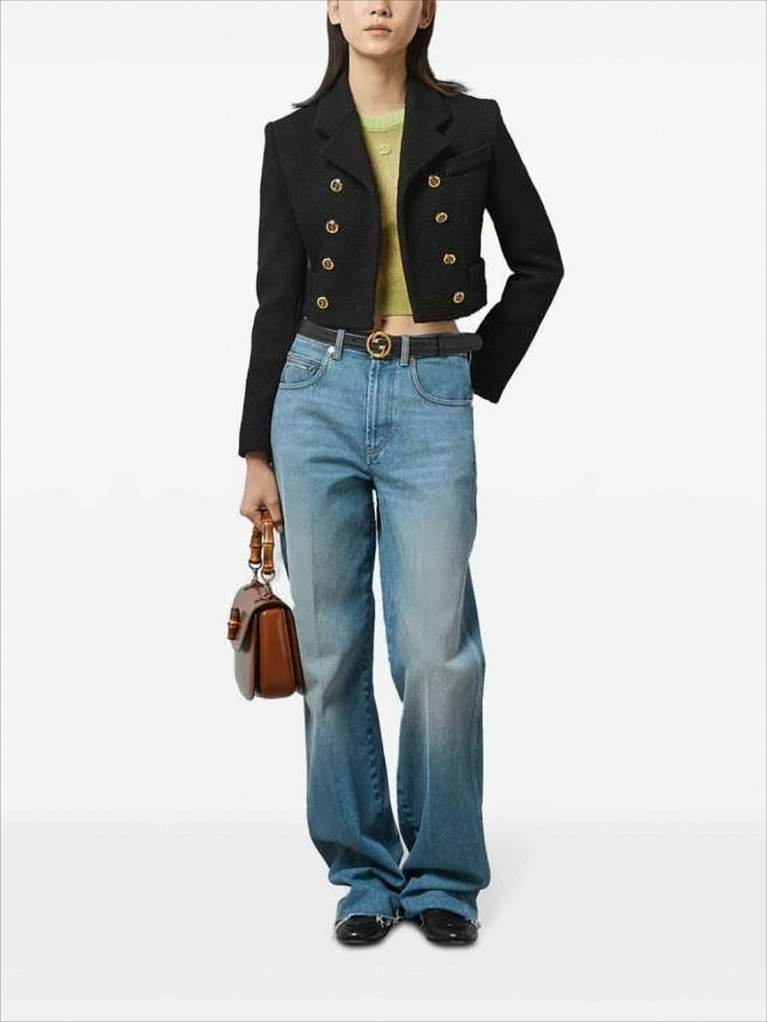 Vintage-Inspired Light Blue Wide-Leg Denim Pants