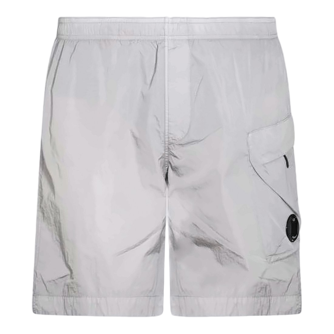 Minimalist White Swim Shorts With Elastic Waistband And Flap Pocket