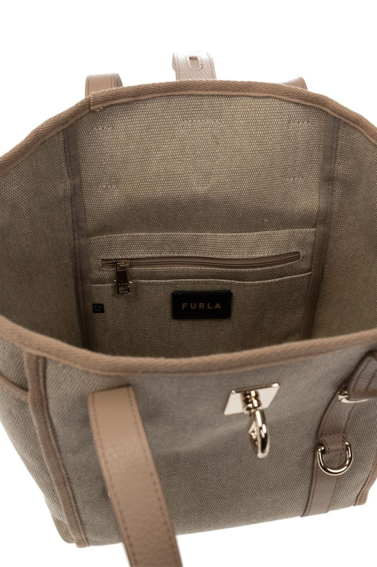 Textured Fabric Handbag With Leather Accents