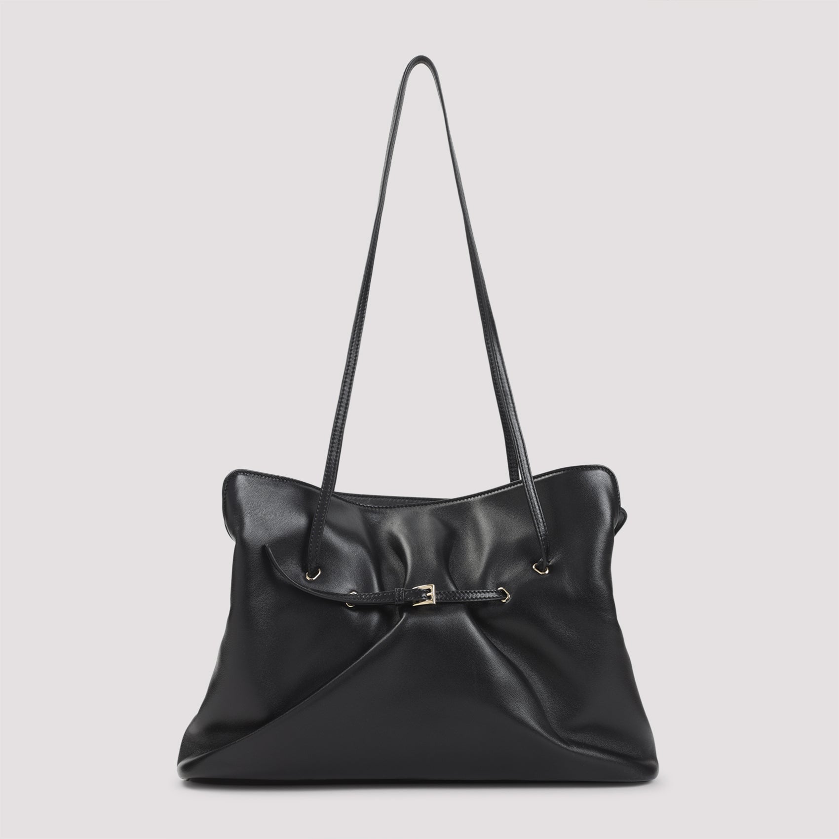 Minimalist Black Lamb Leather Shoulder Bag