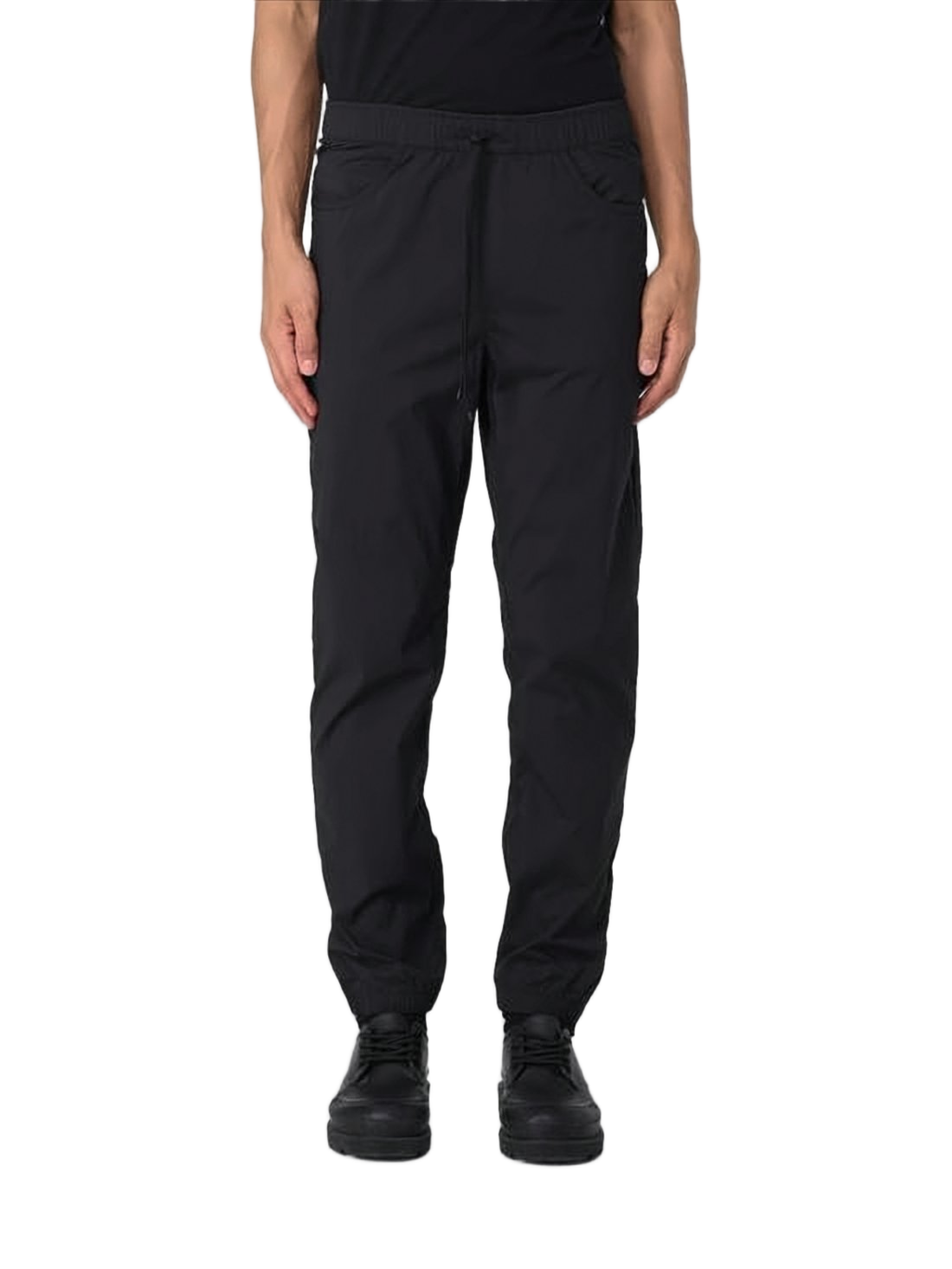 Relaxed-Fit Black Straight Pants with Drawstring Waist