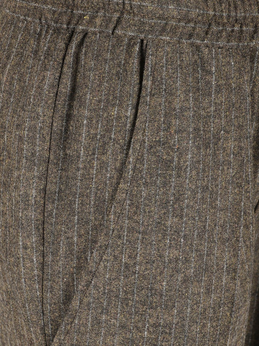 Dark Bronze Pinstripe Trousers With Elasticated Waistband