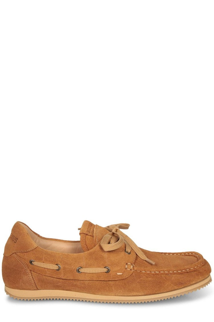 Tan Suede Moccasin Loafers With Lace Detail