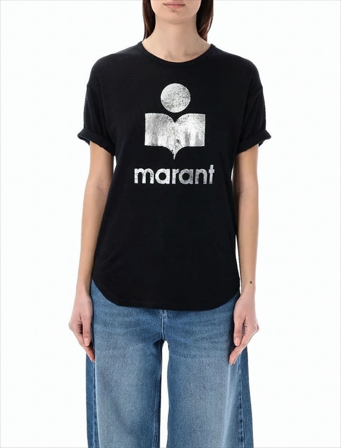 Czarny T-shirt z efektem sprania i zniszczenia