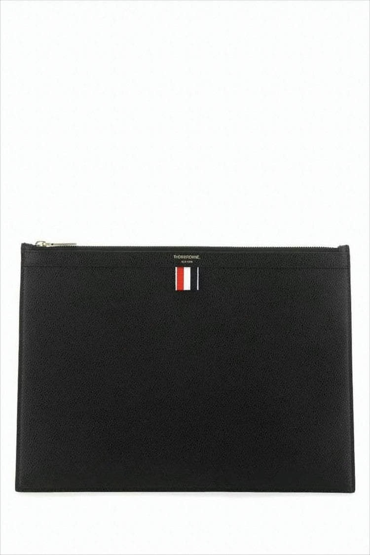 Pebble Grain Leather Clutch with Tricolor Detail