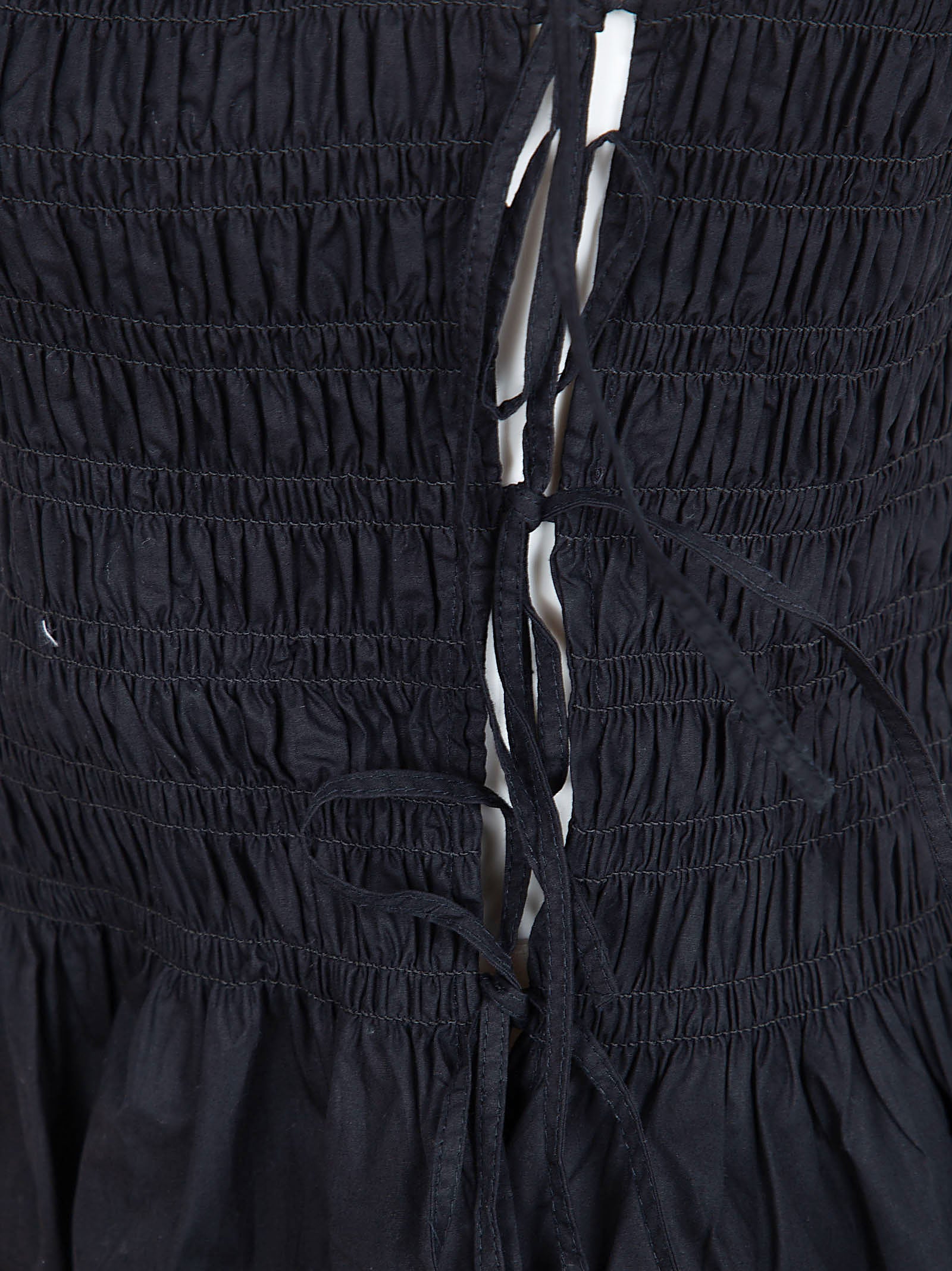 Textured Black Cotton Poplin Top with Ruched Details