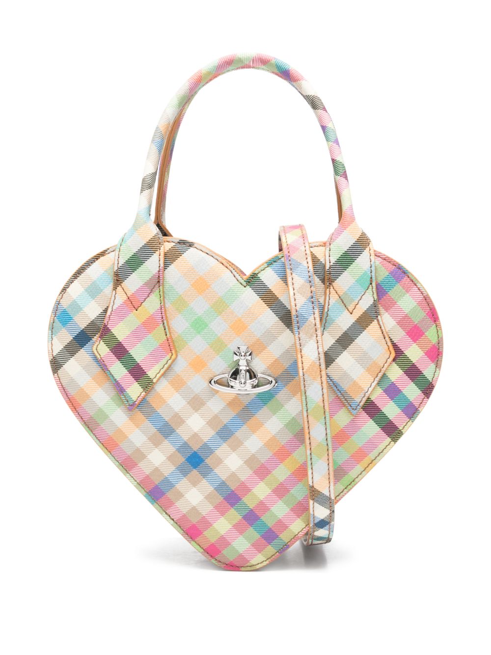 Heart-Shaped Bag with Multicolor Plaid Pattern