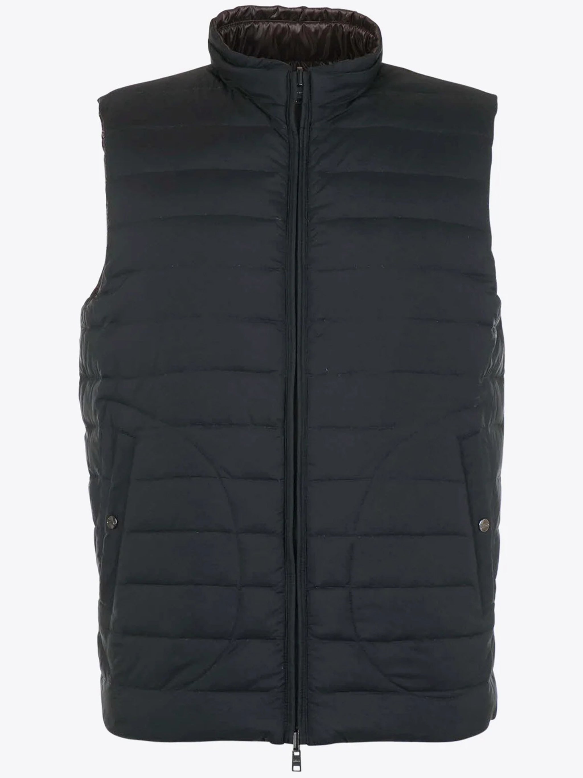 Brown Piumino Reversibile Smanicato Puffer Vest