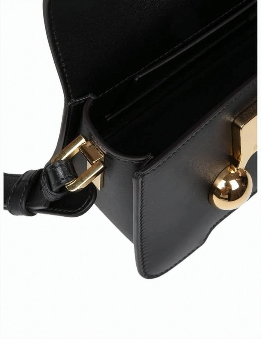 Structured Black Leather Shoulder Bag with Gold-tone Accents