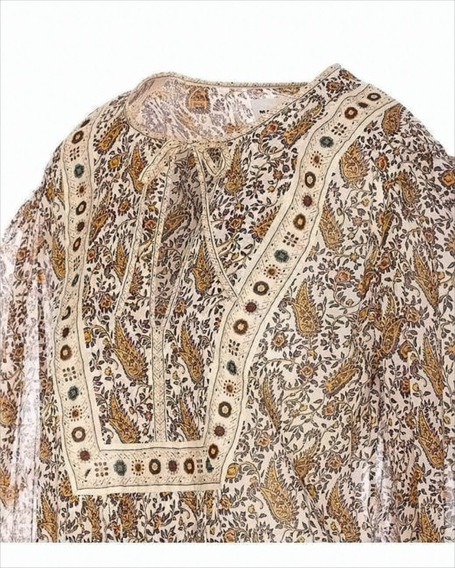 Floral-Printed Cotton Blouse with Embroidered Detailing