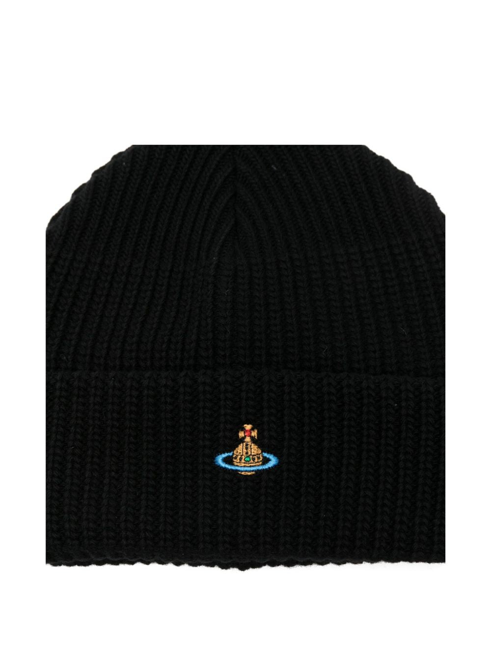 Ribbed Knit Beanie With Turn-Up Brim And Orb Emblem