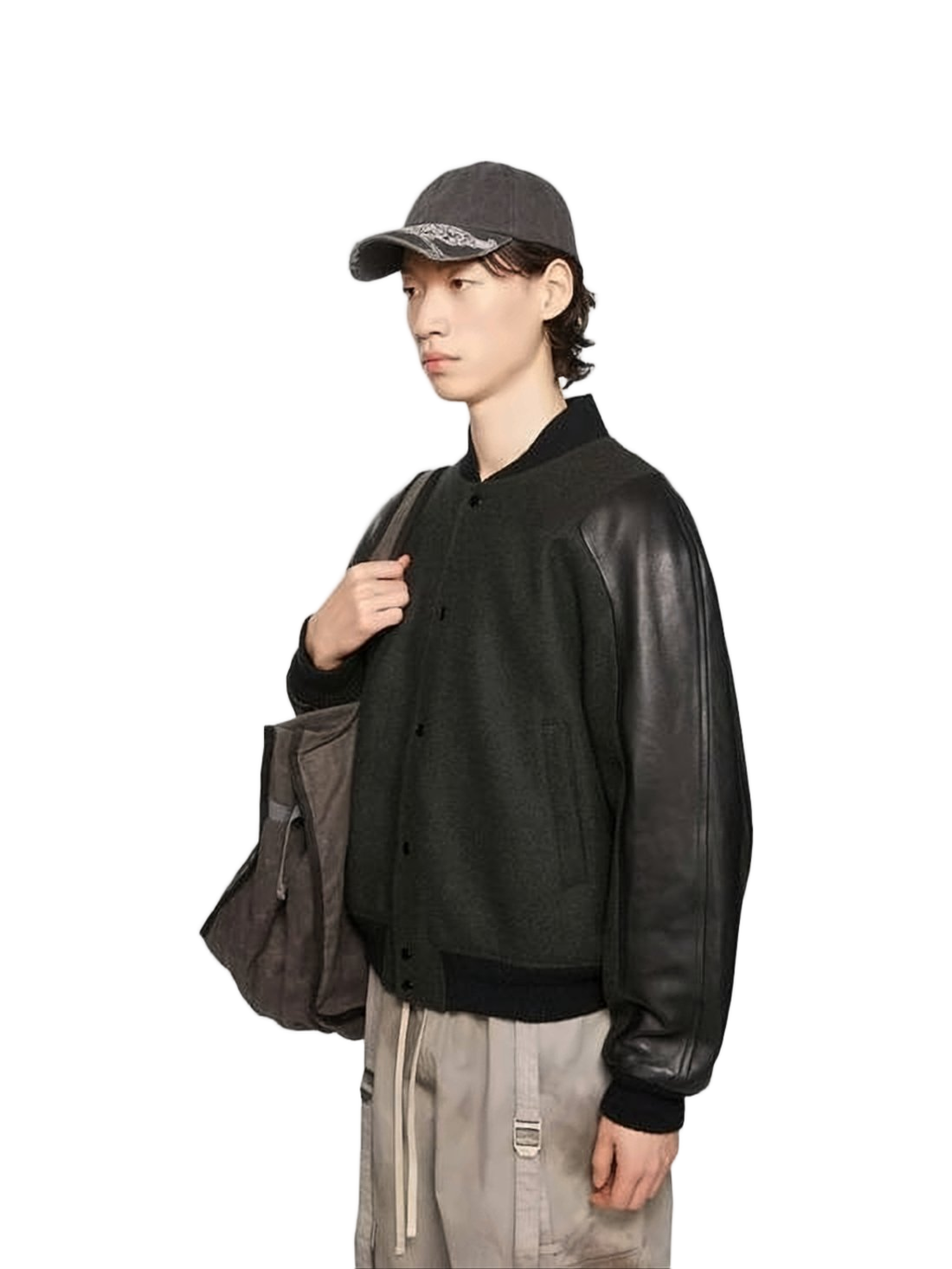 Modern Wool-Blend Bomber Jacket with Lambskin Sleeves