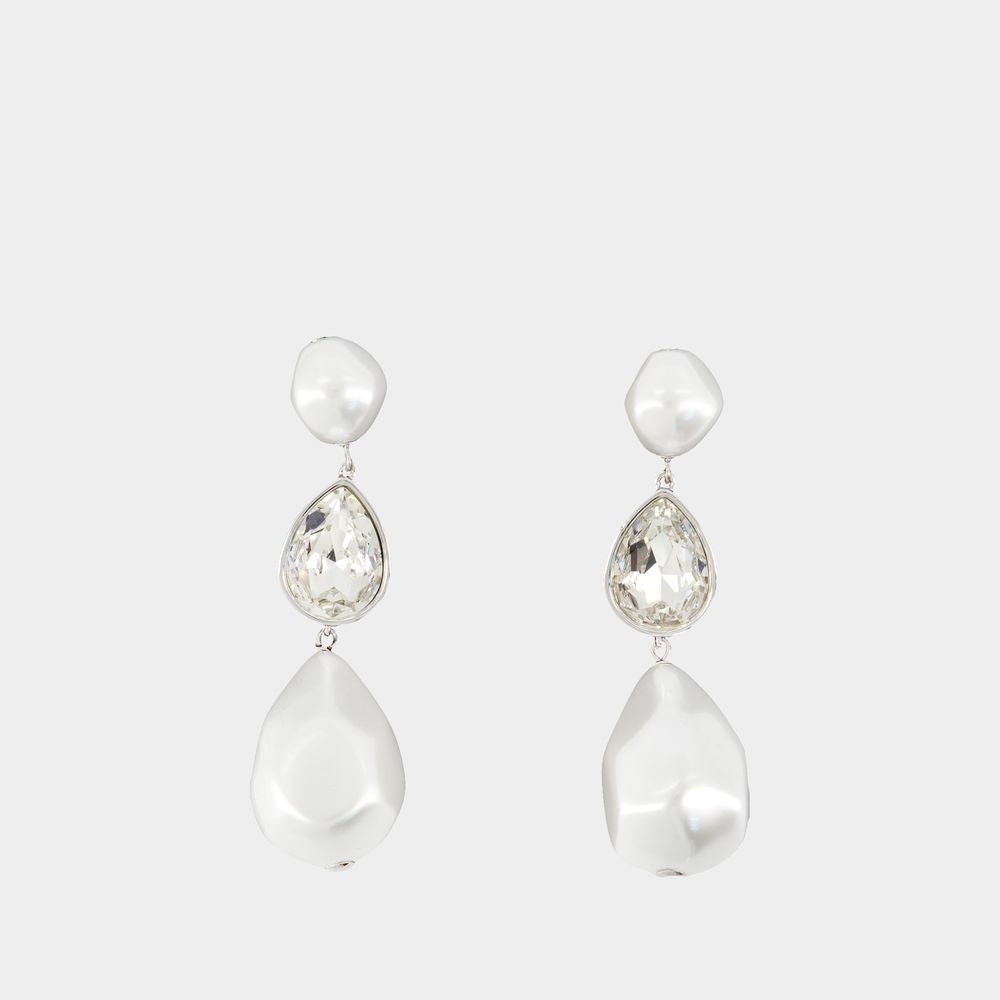 Pearl Crystal Droplet Earrings - Others - White