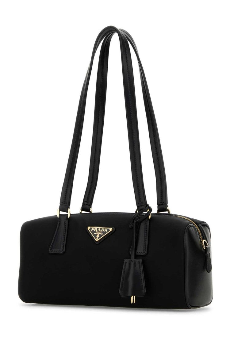 Rectangular Shoulder Bag with Gold-Tone Logo Plaque