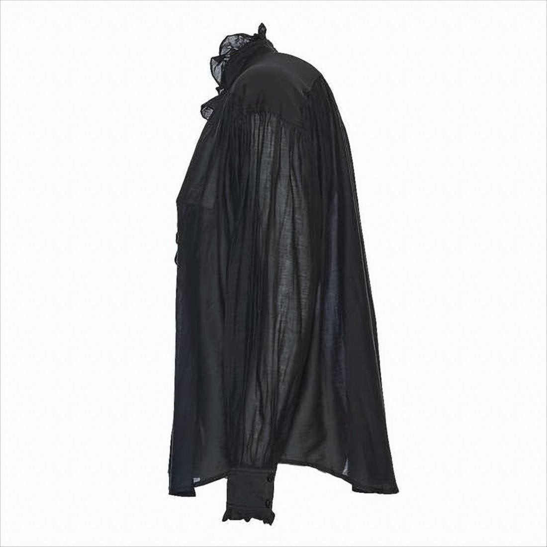 Semi-Transparent Blouse with Ruffled Neckline and Puff Sleeves