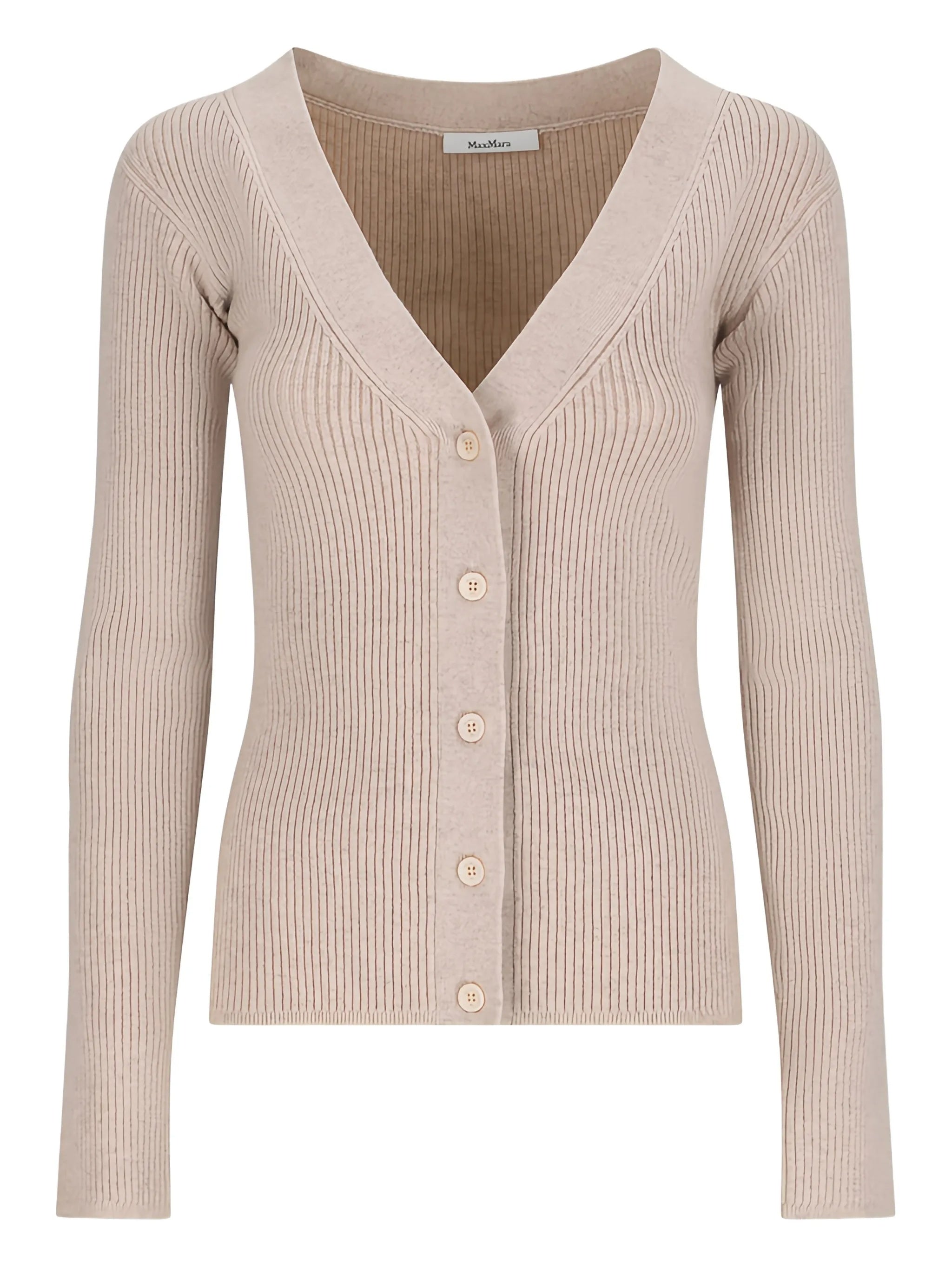 Beige Gioiosa Ribbed Knit Button Cardigan