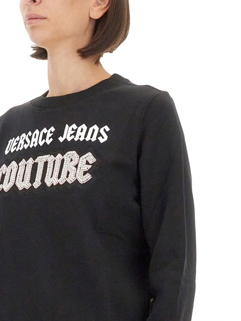 Crew Neck Black Sweatshirt With Bold Logo