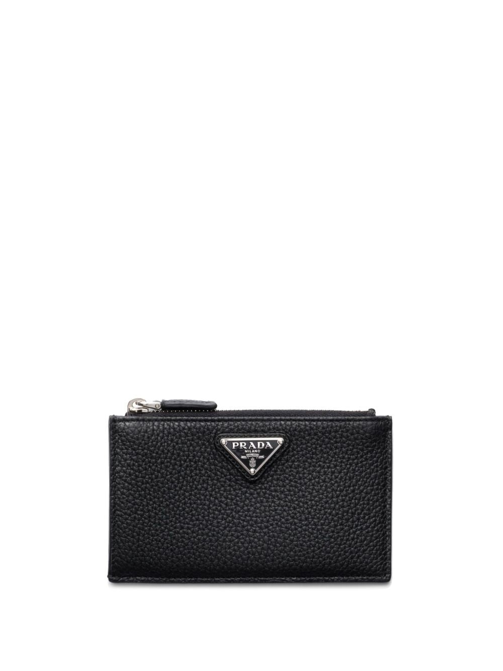 Rectangular Zippered Wallet With Triangular Logo Plaque