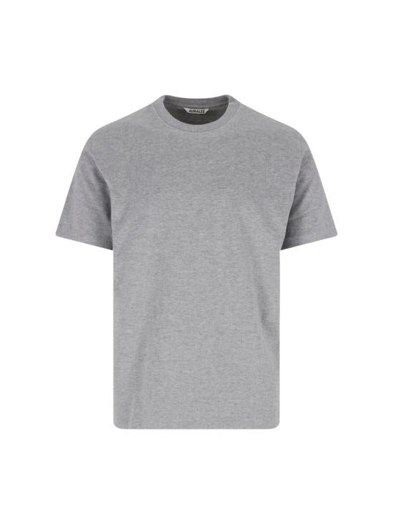 Grey Short-Sleeved Cotton T-Shirt With Classic Crew Neck