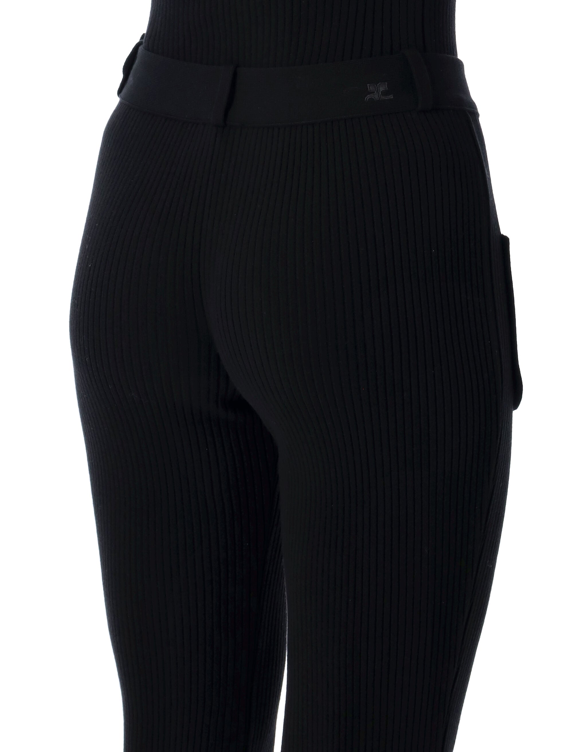 Black Rib-Knit Pants With Pockets