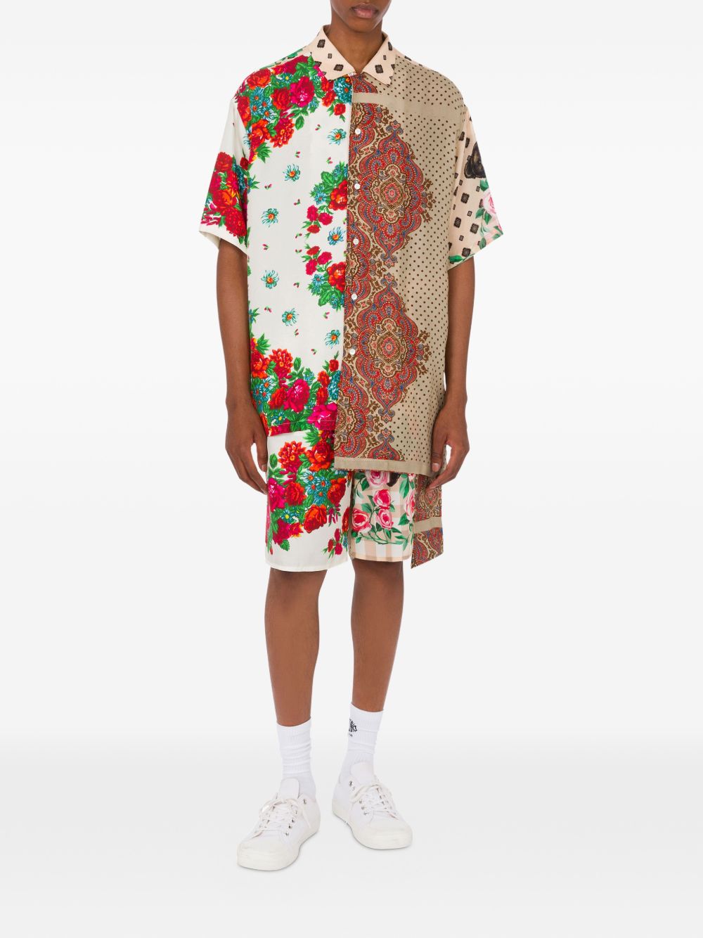 Patchwork Short-Sleeve Shirt With Floral