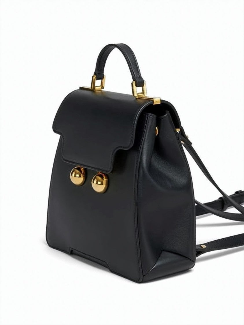 Structured Black Calf Leather Backpack with Spherical Clasps